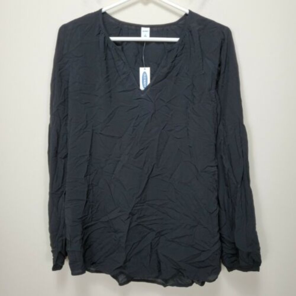 OLD NAVY Women's TALL Size Small Casual‎ V-Neck Long Sleeve Blouse Black NWT